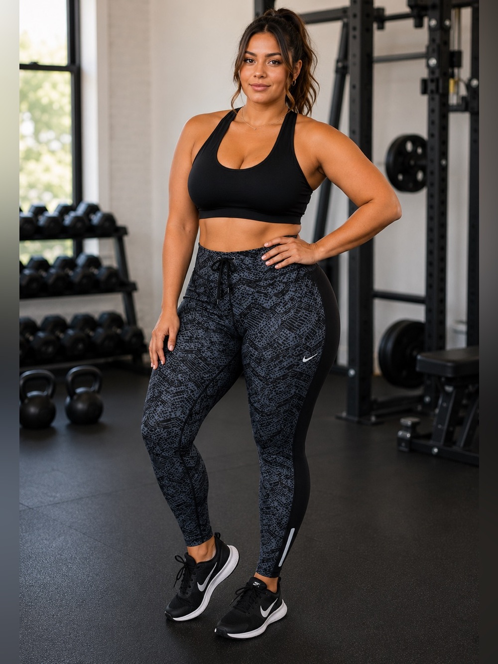 Nike Black & Gray Patterned Performance Leggings